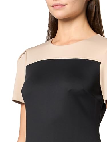 Image of Tommy Hilfiger Women's Short Sleeve Jewel Neck Colorblock Studded Asymmetrical Hem Crepe Mini Dress