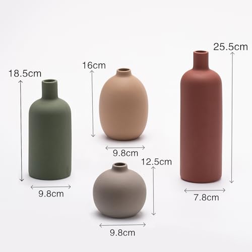 Miniatura 2 de Juego De 4 Jarrones De Cerámica, Jarrones De Cerámica Para Decoración Del Hogar, Floreros Decorativos Para Hierba De Pampa Y Flores Secas, Mesa, Estantería Rojo,Verde,Marrón,Gris