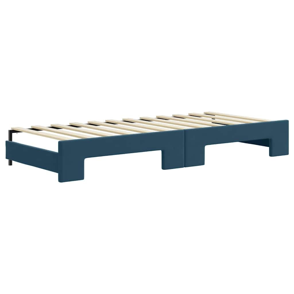 Ausziehbares Tagesbett 80x200 cm Samt Blau 2in1 Schlafsofa mit Zwei Schaumstoffmatratzen platzsparendes Gästebett für Wohn Schlafzimmer Büro