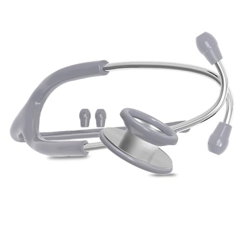Professional Dual Head Stethoscope, Medical Grade with Spare Ear Tips, Adult Size (Grey)