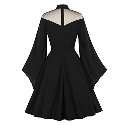 QIANKUN Gothic Avondfeestjurk Vintage Kleding Stand Kraag Mesh Elegante Halloween Lange Mouw Vrouwen Winter Swing Jurken - Image 4