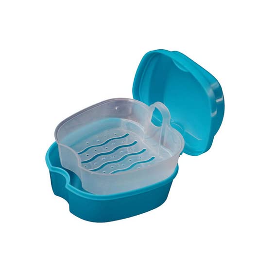 Miniatura 4 de Caja de baño de dentadura con cepillo limpiador de dentaduras postizas Estuche de baño con cesta de enjuague (Azul)