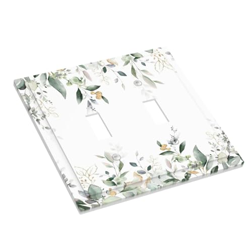 Decorative Switch Plate Covers Rustic Ink Green Eucalyptus Leaves Sage leaf 2 Gang Light Switch Cover Plate Unique Double Toggle Wall Plate Light Switch Covers for Bedroom Home Decor