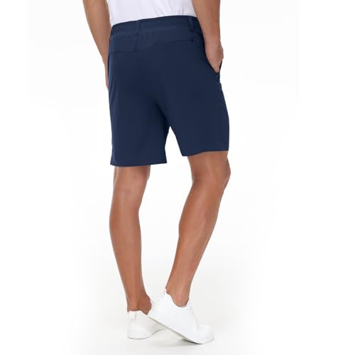 Mens Casual Khaki Golf Shorts 7 Inch Inseam Regular Fit Built-in Liner Stretch Elastic Waistband Zipper Pockets No Pill3