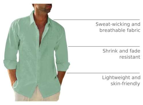Image of JEKAOYI Mens Button Down Cotton Linen Shirts Casual Long Sleeve Beach Tops