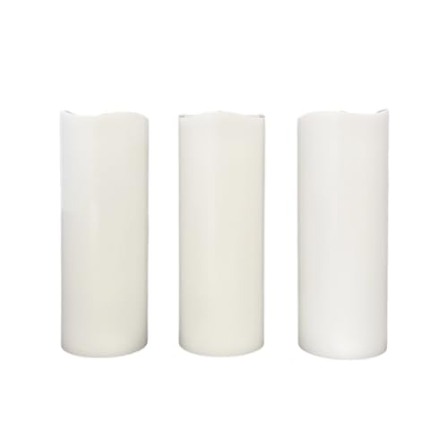 Image of Stonebriar 3 Count White Real Wax 3x8 Flameless LED Pillar Candles with Remote and Timer