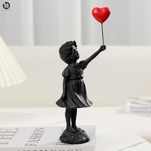 CHEYLIZI Statue Fliegende Ballon Mädchen Figur, Home Decor Moderne Kunst Skulptur, Harz Figur Handwerk Ornament schwarz.