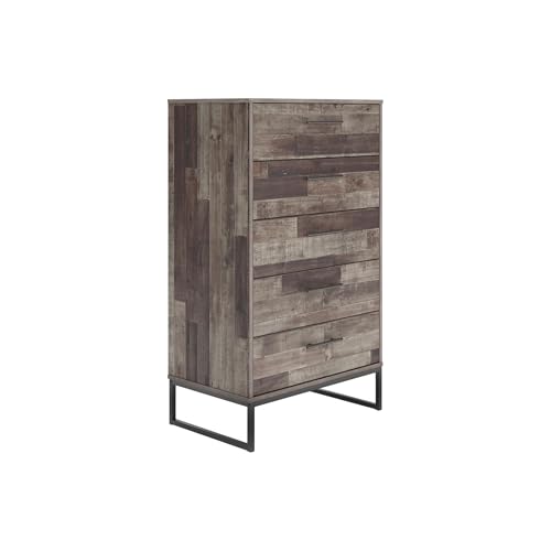 Signature Design by Ashley Neilsville Industrial 5 Drawer Chest of Drawers with Smooth-Gliding Drawers and Safety Stop, Gray