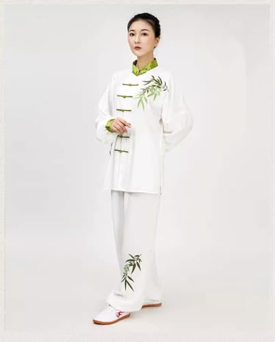 Hand Embroidery Unisex Tai Chi Uniform Cotton Chinese Kung Fu Wear Martial Arts Suit for Men and Women (Green, XL)