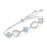 Ross-Simons Mother-Of-Pearl and 6.00 ct. t.w. Blue Topaz Bolo Bracelet in Sterling Silver