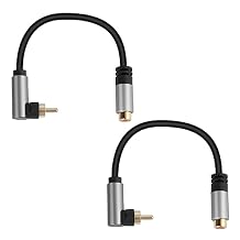 RCA Audio Extension Cable 2 Pack, 90 Degree RCA Male to Female Lead Cable, Digital Coaxial Audio Cable for Home Theater, HDTV, DVD, Amplifiers, Subwoofer, Speaker 9 Inch/23CM