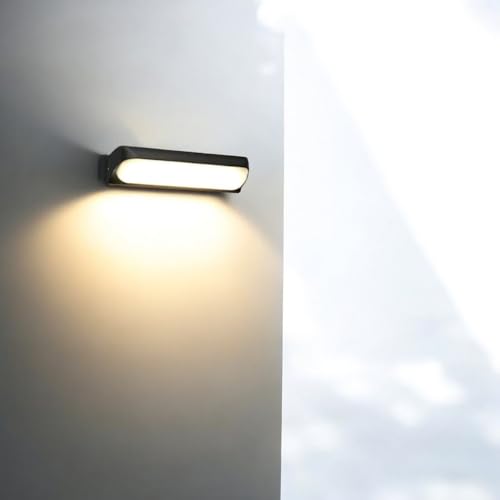 Dapo Moderne LED-Außen-Wand-Leuchte-Lampe TOKIO Alu-Druckguss schwarz Kunststoff-Schirm weiß, eingebaute LEDs 11W, 27,5x8,3x8,5cm, IP44, Balkon-Terrassen-Treppen-Leuchte-Lampe