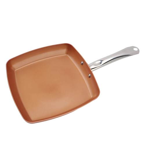 Sartén Cuadrada, Sartén de Cobre de Inducción de Aluminio Antiadherente de 24 Cm con Mango Largo, Mini Sartén para Huevos para Carnes y Verduras, Apta para Lavavajillas