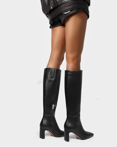 MUCCCUTE Knee High Boots for Women Chunky Heel Square Toe with Side Zipper Pull On Tall Fall Botas4