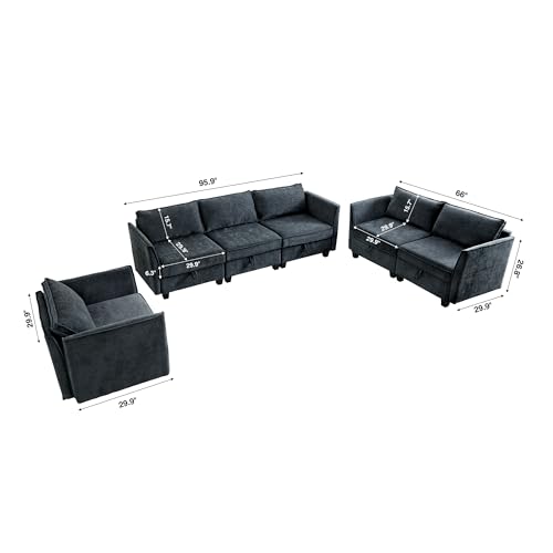 Image of ORRD 3 Piece Modular Sectional Sofa Set, Convertible Couch with Storage, Sofa Modular for Living Room, Office (Blue Grey)