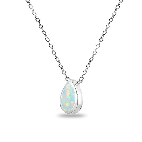 Sterling Silver Polished Inlay Teardrop Minimalist Dainty Necklace for Women, Choice of 32