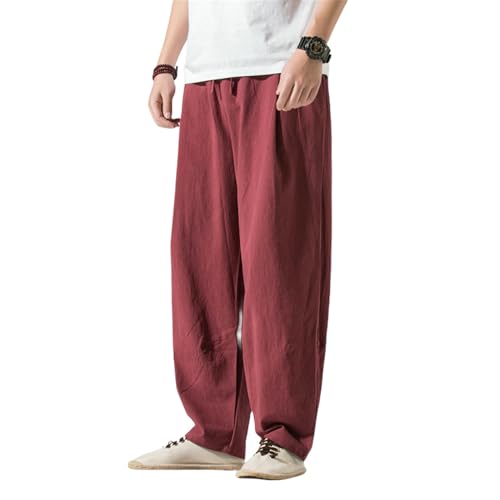 Men's Summer Chinese Style Tang Suit Cotton Linen Loose Lantern Straight Casual Long Pants