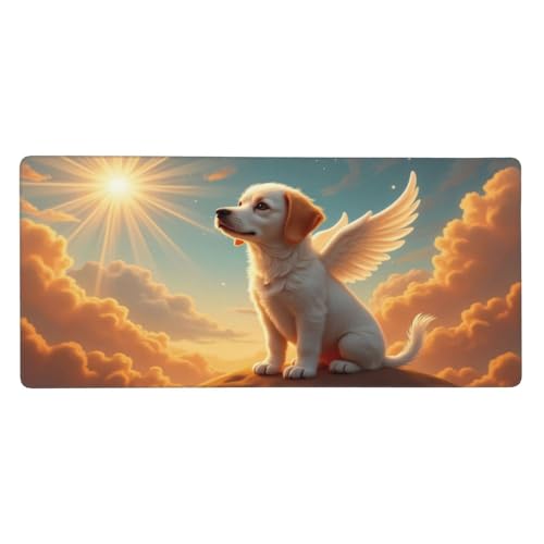 Tapis de souris de jeu grand format avec bords cousus durables motif chien ange