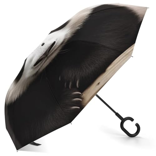 Parapluie inversé automatique panda : protection solaire UV compacte et pliable pour sac à dos