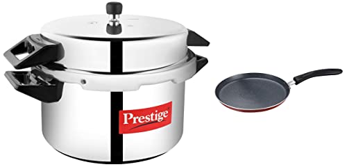 Image of Prestige Popular Aluminium Pressure Cooker With Outer Lid, 20 Litres, Silver + Prestige Omega Deluxe Omni Tawa 250 Combo, 20 Liter