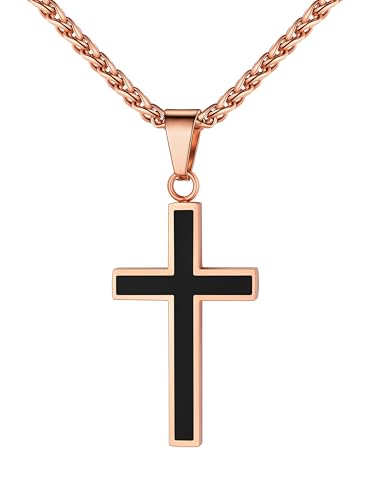 U7 Simple Cross Necklace for Men Women, Stainless Steel Silver Black Gold Latin Cross Pendant Necklaces, Custom Engravable, Length 22-24 Inches