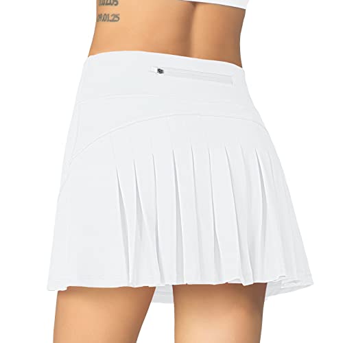 Mcedar Pleated Tennis Skirt For Women With Pockets Mid-Rise Athletic Skirts Golf Skorts Running Workout Built-In Shorts 035Bmq-White/Axxs #TOP7