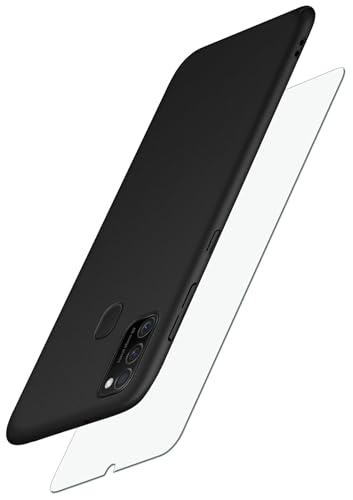 Coque Samsung Galaxy M21 antichoc à 360° rigide et film d'écran noir mat minimaliste