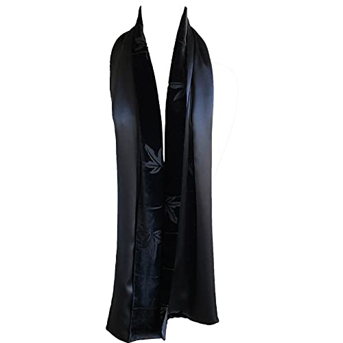 JennyJames Luxury Silk Base Burn-out Velvet Scarf Pure Silk Lining Solid Black, 70