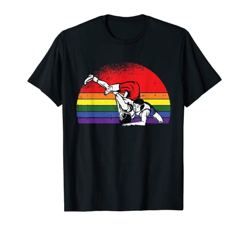 Wrestling Gay Pride Retro Sport Proud LGBT-Q Ally Wrestler T-Shirt