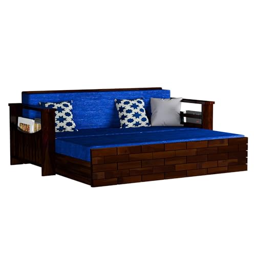 Image of Mamta Furniture Solid Wood Foster 3 Seater Sofa Cum Bed with 40 Density Cushions for Living Room, Three Seater Queen Size Sofa Bed for Home, Sofa Com Bed, Sheesham Wood Dark Walnut