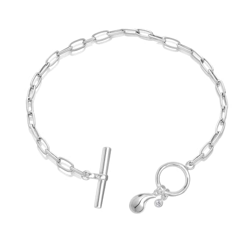 LeCalla 925 Sterling Silver Toggle Clasp Link Bracelets | Women's T-Bar Bracelet Jewelry | Statement Bracelet | Italian Solid T-Bar Links Chain Bracelet for Women
