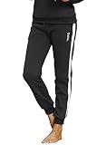 DOTIN Damen Jogginghose Sweathose - Trainingshose Fitness High Waist Sporthose Freizeithose Lange Sweatpants Laufhose, Schwarz, S