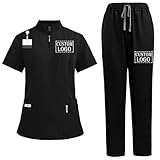 Goldfly Custom Scrubs Set Women Personalized Nurse Uniform Zipper Top & Pants Customized Esthetician Spa Workwear
