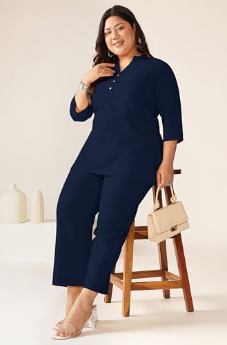 Image of Janasya Women's Light Blue Linen Cotton Solid A-line Top