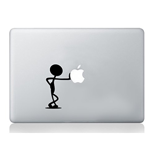 Mann, der Apple-Aufkleber macbook Laptopabziehbild-Kunstgraphikvinyl lustiges Wandgemälde drückt Mann, der Apple-Aufkleber macbook Laptopabziehbild-Kunstgraphikvinyl lustiges Wandgemälde drückt