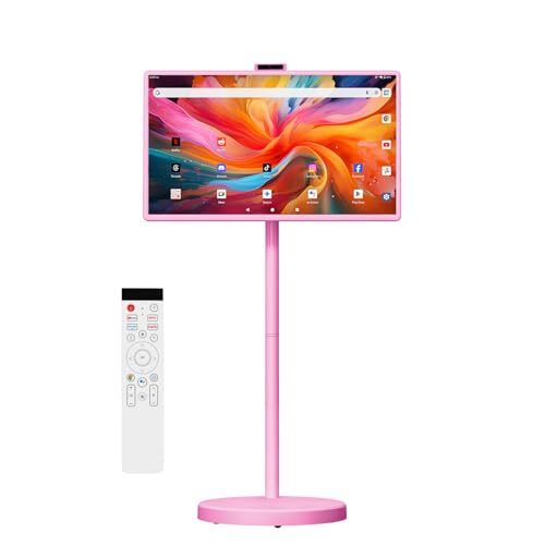 Image of 32 inch Portable Smart TV with Android 15, 1080P Touch Screen Monitor on Wheels, EDLA-Certified, 8GB+128GB Storage, 5MP Camera, 10H Playing Time, Rotatable Display, Wireless Casting, Voice Remote Control