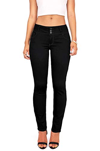 TwiinSisters Womens Stretchy Button Down Butt Lift Mid-Rise Denim Spandex Skinny Jeans for Women - 18, Black