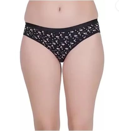 Women's Floral Print Cotton Bikini Panty, Black and White, Low Rise,Pack of 01-picture-33