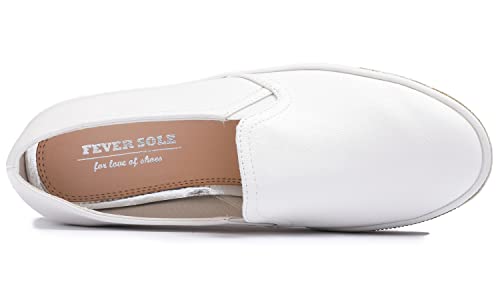 Image of FEVERSOLE Women's Fashion Slip-On Sneaker Casual Platform Loafers White Silver Rhinestone Shoes Size 8.5 M US