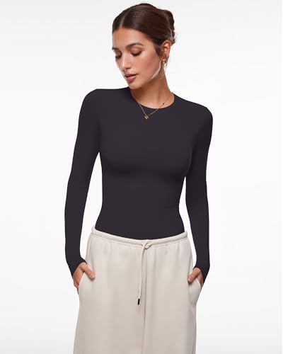 INLYRIC Women's Long Sleeve T-Shirts Crew Neck Basic Fitted Slim Tees Thermal Going Out Trendy Crop Tops4