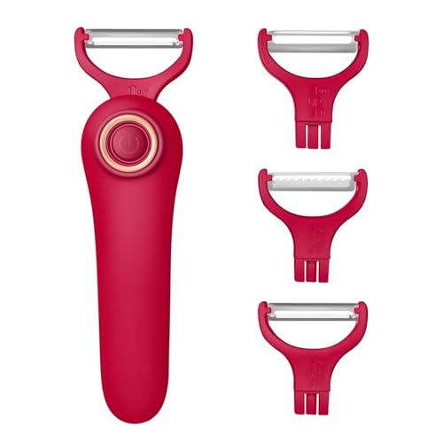 3-in-1 Electric Peeler | Auto Blade for Fruits/Vegetables | 3 Interchangeable Blades | USB Charging,Battery Capacity 1500 mAh | Kitchen, Travel, Camping (PL907-RED)