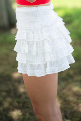 Women Y2K Lace Trim Mini Skirts Smocked Ruffle Layered A-Line Pleated Short Skirt Cute Skirts for Teen Girls3