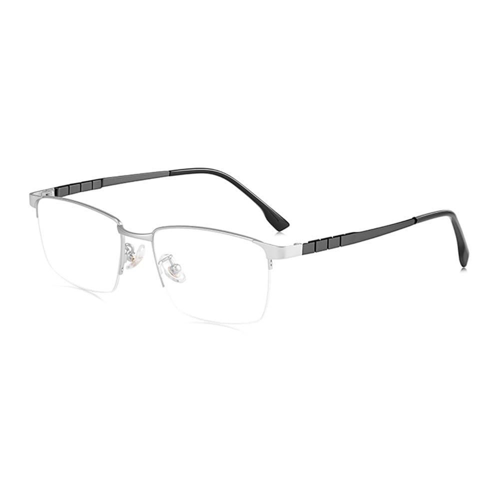 JIETIAN Negocio de Hombres de Titanio Puro HD Anti-Blue Light Lentes de Resina asférica 1,56 Gafas de Lectura,Plata,+2.25