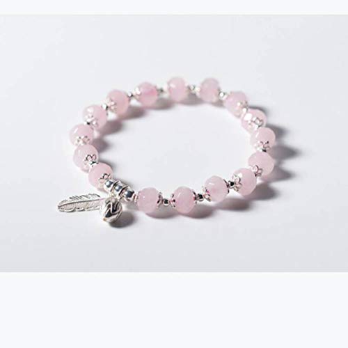 Plume bijoux main quartz rose en argent S925 pour femme élégante
