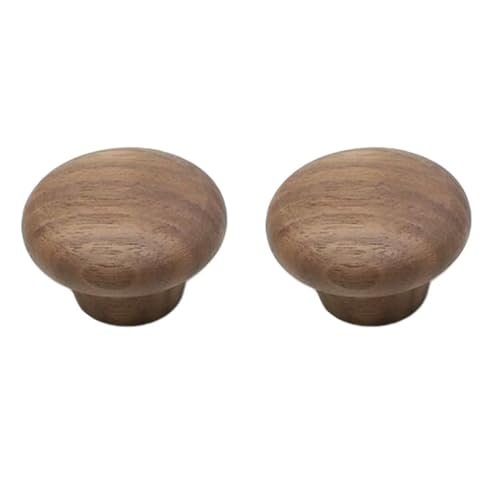 HDJNal Lot de 2 boutons de tiroir en bois de noyer en forme de champignon de 38 mm avec vis – Quincaillerie de poignée de porte en bois naturel – Poignées de meubles d'armoire, d'armoire, de placard