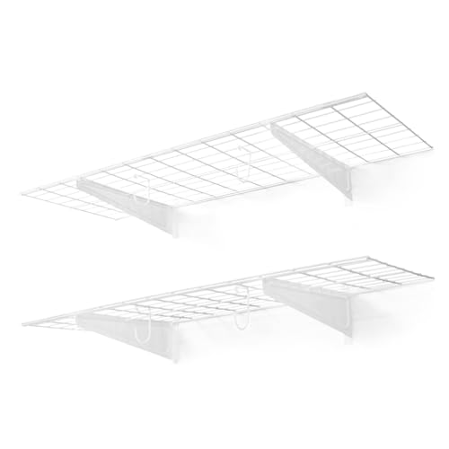 CAPHAUS Garage Wall Shelving, 48 in. W x 18 in. D Wall Mounted Garage Shelves w/ 2 Bike Hooks, Heavy Duty Organizer Shelf for Garage Storage System, Black or White