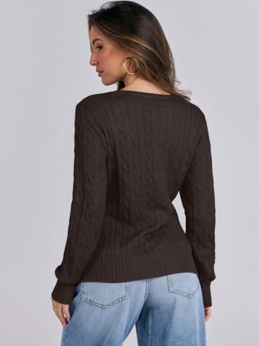 Image of ANRABESS Women's Cable Knit V Neck Fitted Sweaters