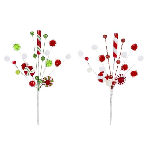 Darice Peppermint Pick with Pom-Poms: 6 x 9.75 inches, Set of 2 Assorted Colors