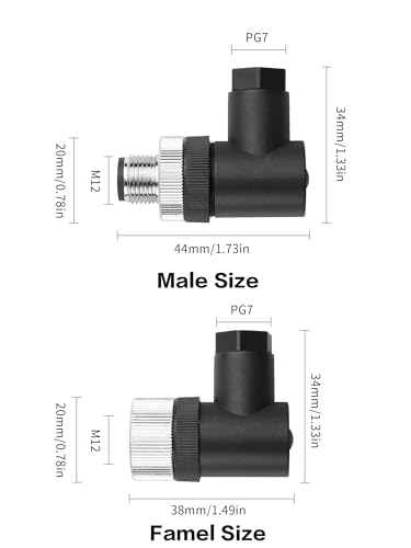 YACSEJAO M12 4-Poliger/5-Poliger Stecker und Buchse Luftfahrt Steckverbinder, 2er-Pack,IP67 Wasserdicht 12 mm industrieller Rundsteckverbinder (Rechtwinklig (Stecker & Buchse), 5-Polig)