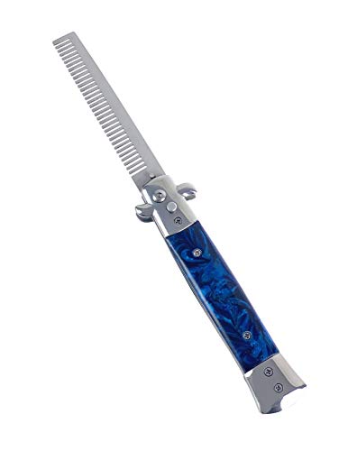 Switchblade Comb Pocket Knife Hair Brush Automatic Push Button Folding Barber (Blue Marble) Switchblade Comb Pocket Knife Hair Brush Automatic Push Button Folding Barber (Blue Marble)